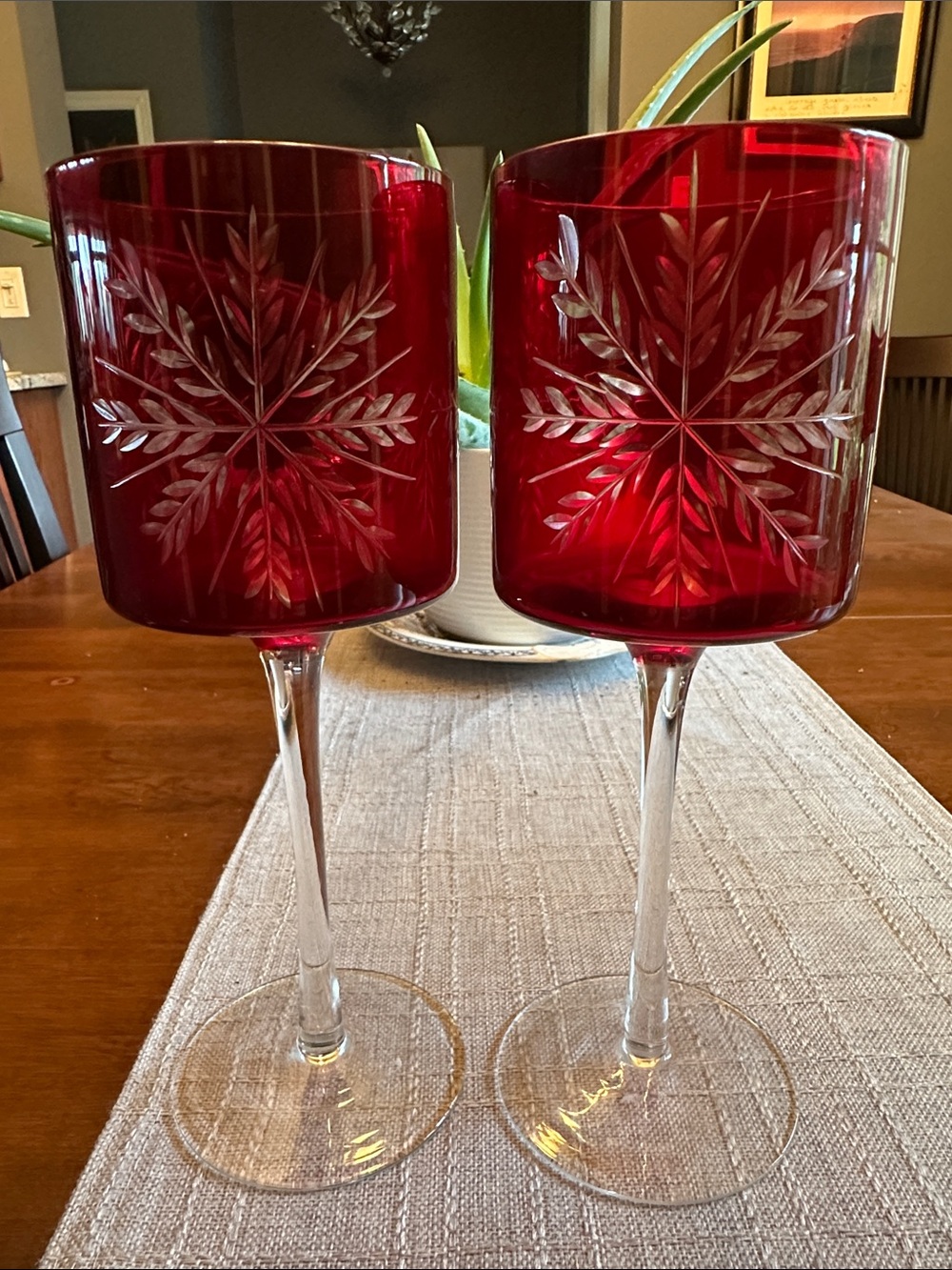 Vintage Partylite Garnet Red Cut to Clear Glass Candleholders